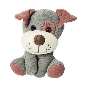 Hugfun Grey Chevron Textured Puppy Dog Plush Stuffed Animal Pink Accents 9 Inch